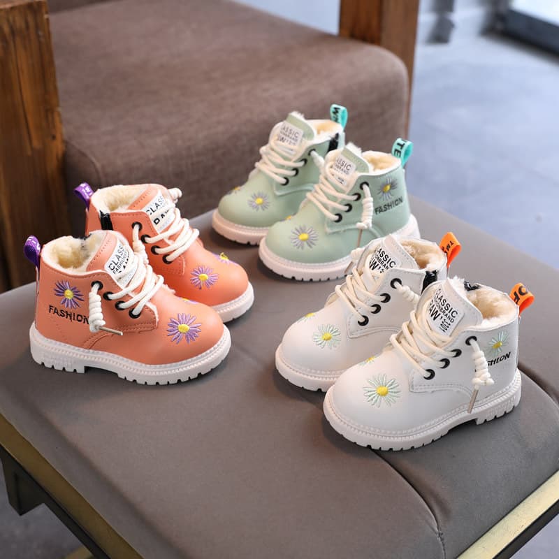 2024 Winter Cotton Boots Fashion Children's Cotton Shoes Boys' Warm Padded Short Boots Girls' Side Zipper Snow Boots