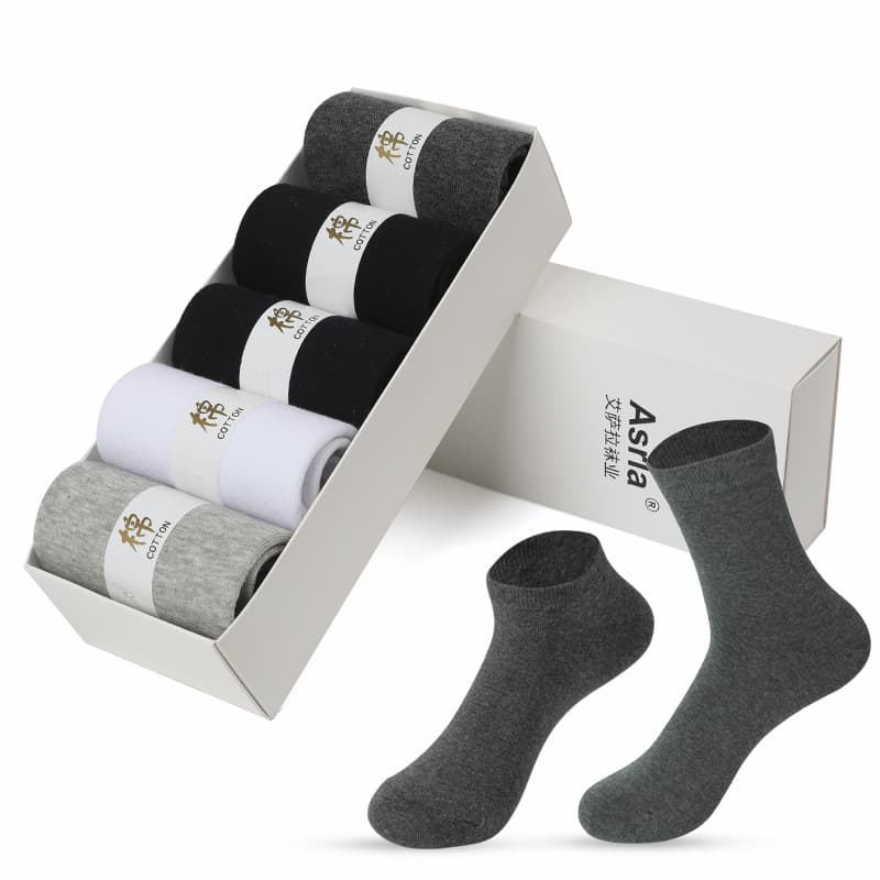 Men's Mid-Calf Socks, Cotton Long Socks for Autumn and Winter, Stall Sock Box Set, Business Socks, Solid Color Men's Socks