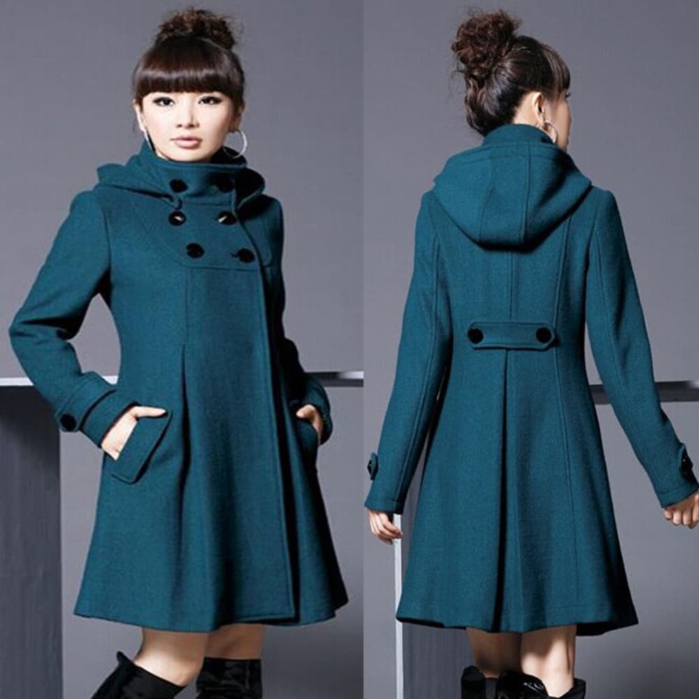 Wholesale Women's Wool Coat Mid-Length Hooded Double-Breasted Cape Trench Coat