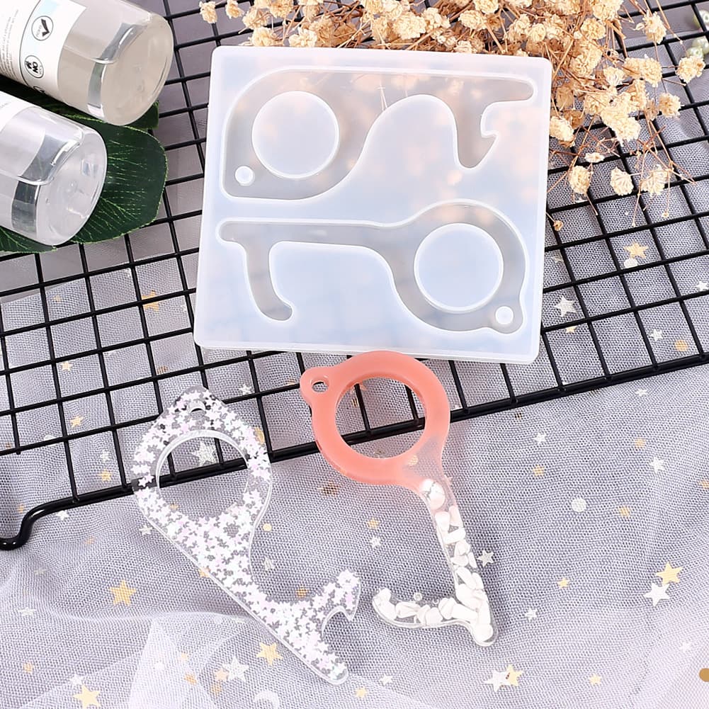 DIY Resin Crystal Epoxy Mold, Contactless Keychain Elevator Button Opener Silicone Mirror Mold