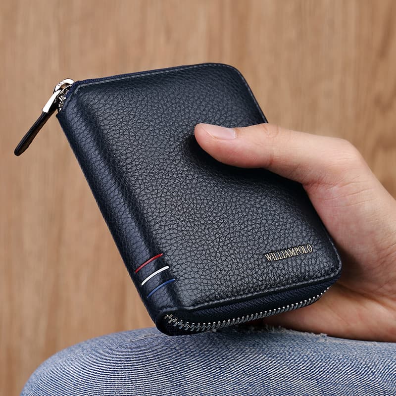 Paul King Genuine Leather Wallet Short Zipper Cowhide Mini Money Clip for Men And Women Business Commuting Style Solid Color