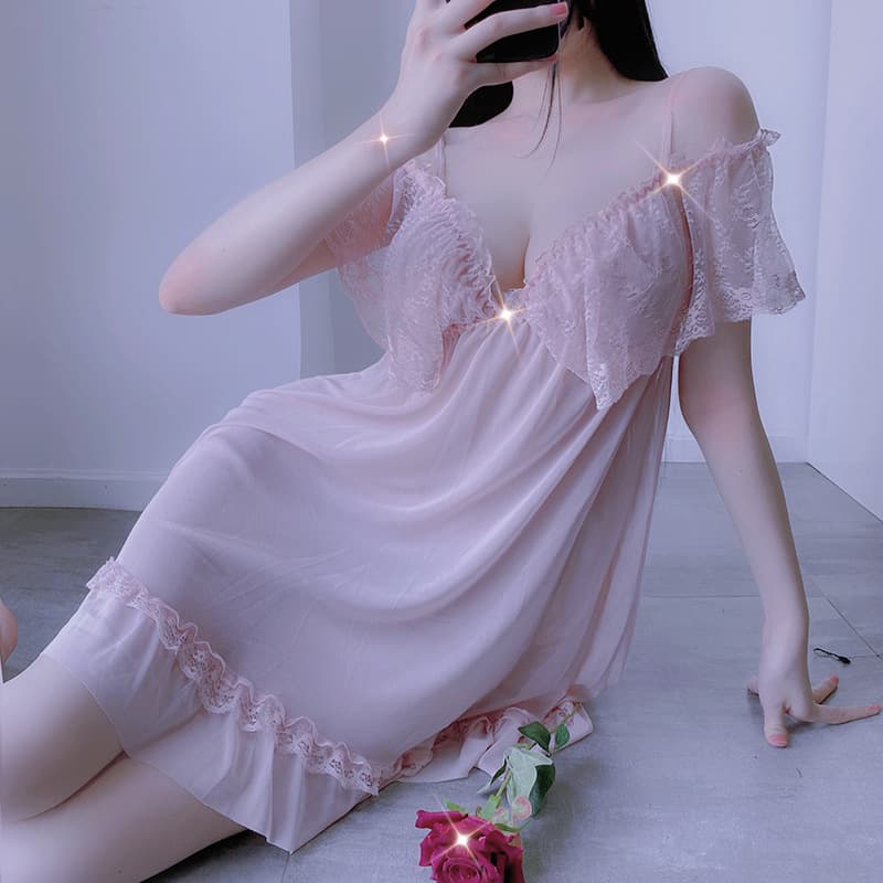 Sexy Private Room Nightwear Slip Nightgown Lingerie Women Bed Seduction Lace Morning Robe Set Drop Shipping