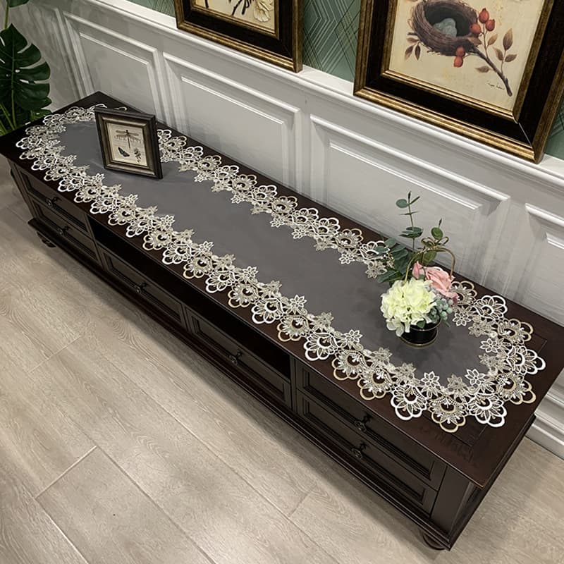 European Style Coffee Table TV Cabinet Tablecloth Set Lace Fabric Dressing Table Long American Table Mat Shoe Cabinet Oval Cover