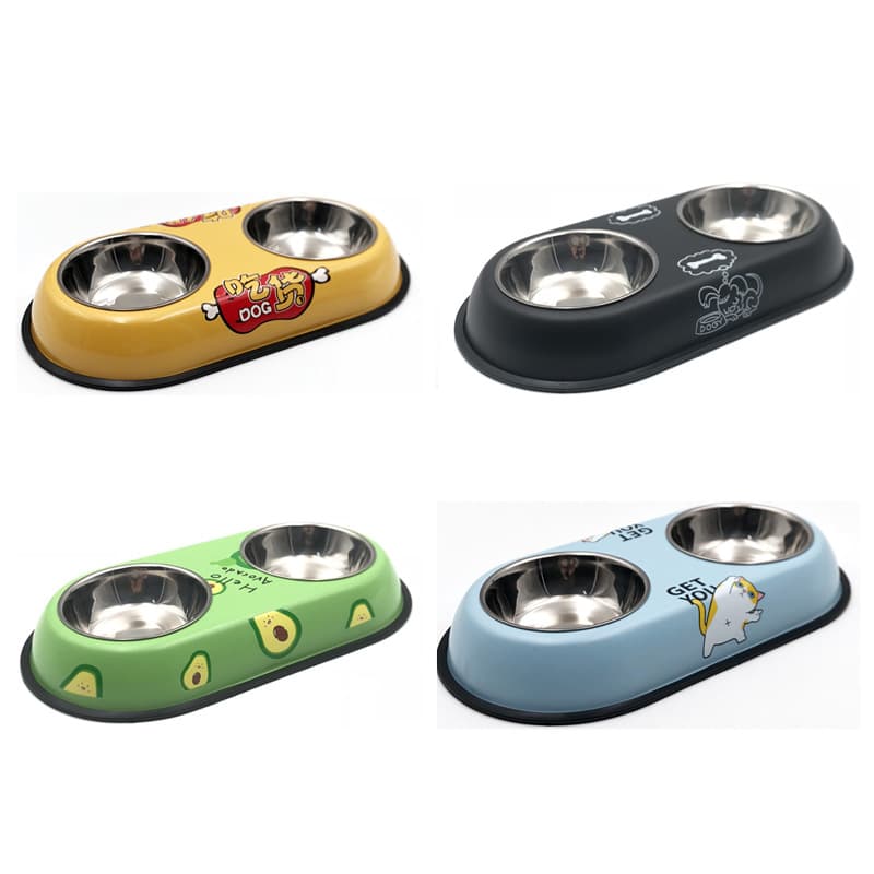 Pet Bowl Double Stainless Steel Cat Bowl Wholesale Dog Bowl Anti-Tip Dog Bowl Water Feeder Cat Food Bowl