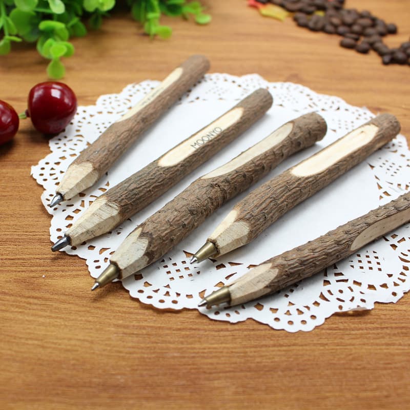 Bark Ballpoint Pen Wooden Pencil Eco-Friendly Low-Carbon Biodegradable Signature Pen Custom Laser Engraved LOGO