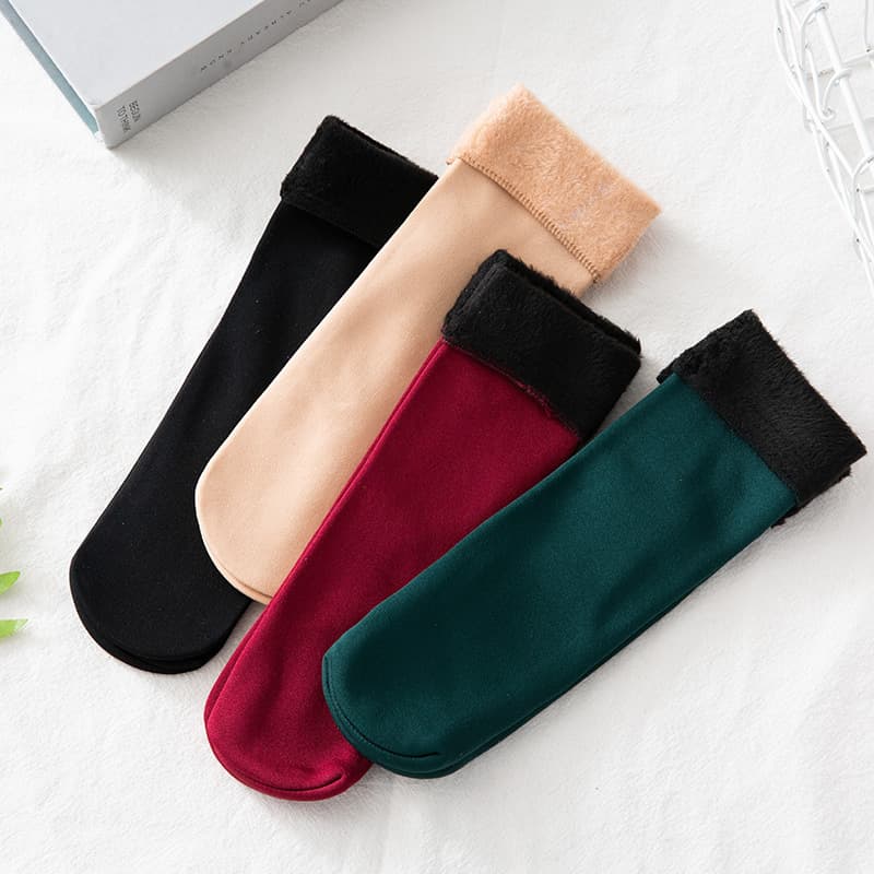 Source Factory Wholesale Unisex Autumn/Winter Warm Socks, Fleece-Lined Thick Snow Socks, Solid Color Mid-Calf Floor Socks