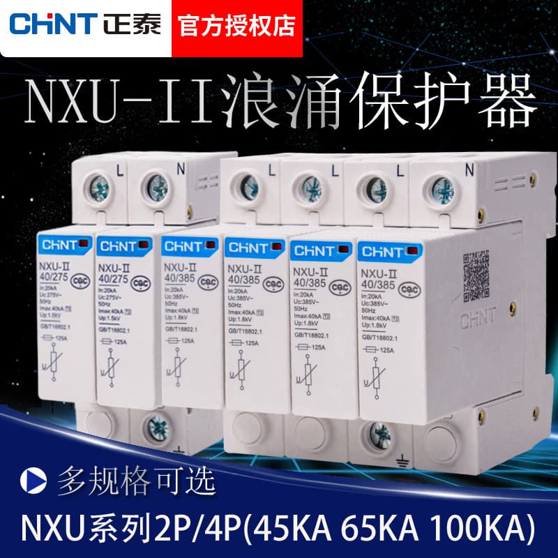 Chint NXU-Ⅱ 40kA/385V 2 4P for home/industrial use, surge protective device lightning arrester NU6-Ⅱ.