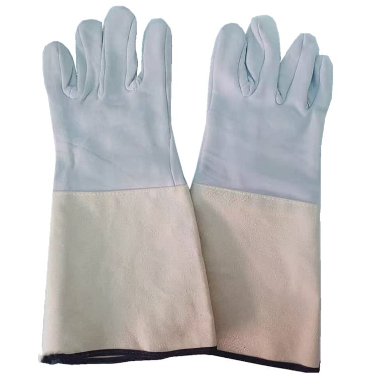 Welding gloves, canvas neck sheepskin welding gloves, wear-resistant and heat-insulating sheepskin full-palm welding work gloves wholesale.