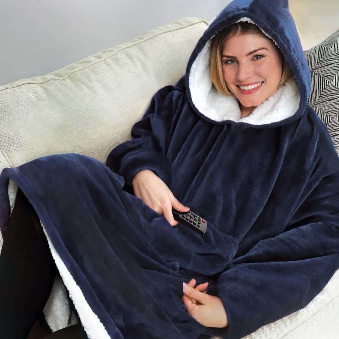 Autumn Winter Lazy Hooded Fleece Pullover TV Blanket Outdoor Wear Warm Robe Lazy Blanket Cold-Proof Clothing Ready Stock Wholesale