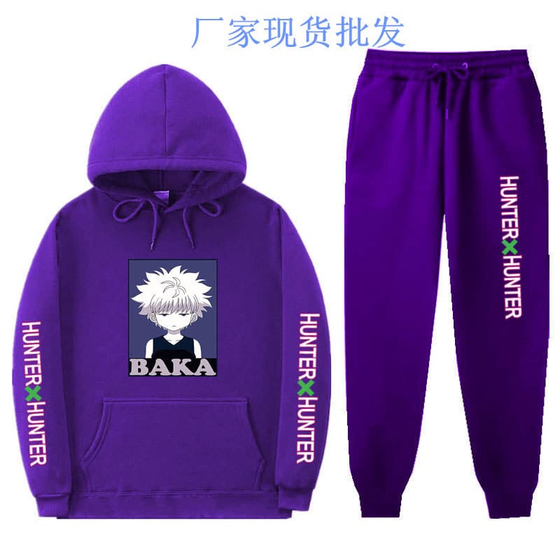 European and American Autumn/Winter Anime Hunter x Hunter Men's Casual Fleece-Lined Loose Hoodie Set Wholesale