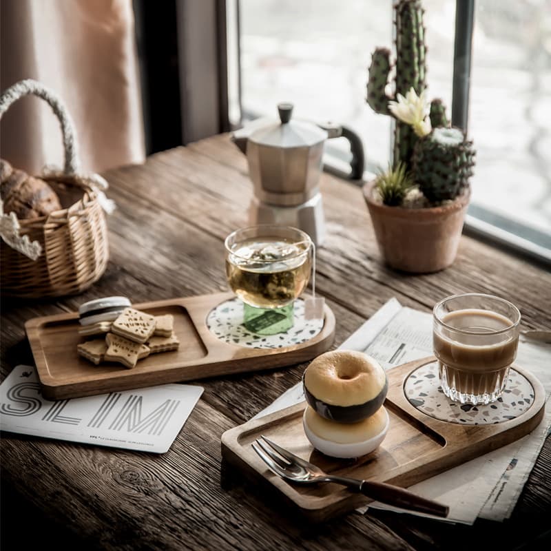 Japanese Style Longing Wood Tray Dessert Beverage Rectangular Ceramic Cup Mat Wooden Dining Plate Dish Person Dining Table Decor