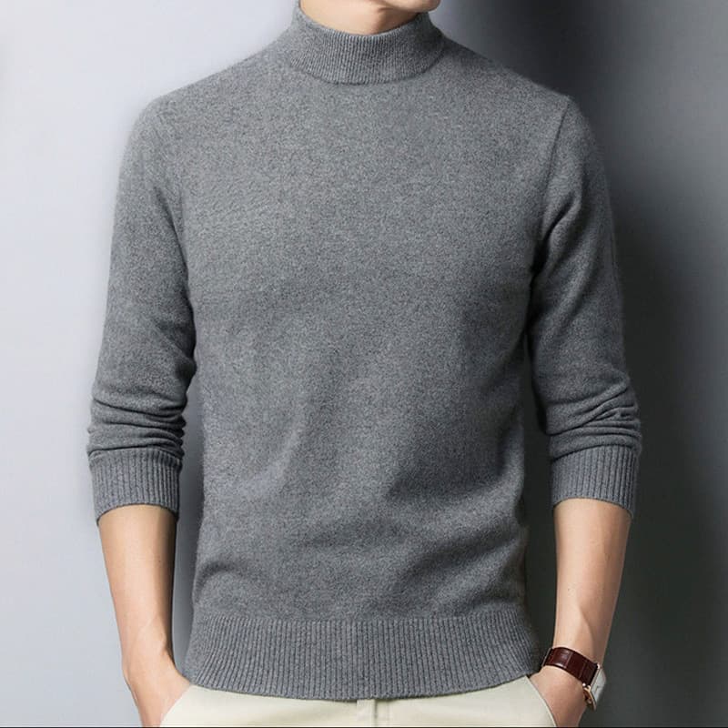Men's Knitted Sweater Half High Collar Casual Round Neck Base Layer Long Sleeve Fashionable Korean Style Leisure Knitwear