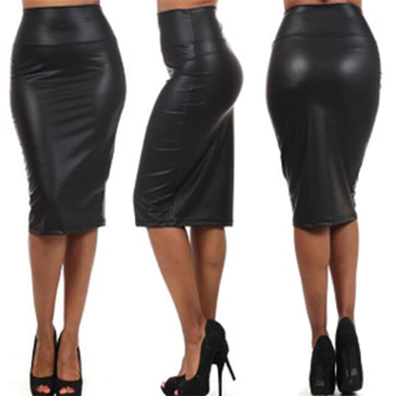 High Waist Mini Midi Skirt Faux Leather Bodycon Knee Length A-Line Skirts Street Style Sexy Trendy Women's Polyester Fabric