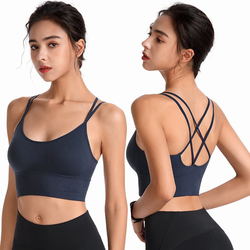 Thin-strapped cross-back yoga sports bra, quick-drying, shockproof, running and fitness underwear, plus-size bra from Europe and America, cross-border e-commerce.