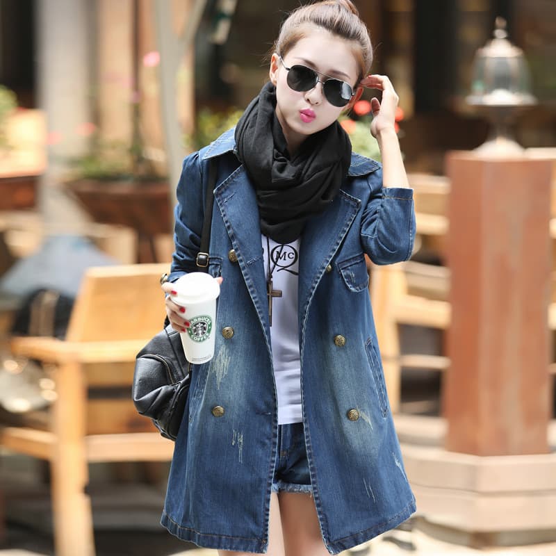 2026 AliExpress In Stock Denim Jacket Women Autumn New Women's Korean Style Long Sleeve Mid-Length Denim Trench Coat