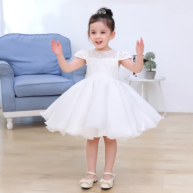 Korean-style Girls' Dress Fashion Pleated Children's Tulle Skirt Party Runway White Performance Princess Dress