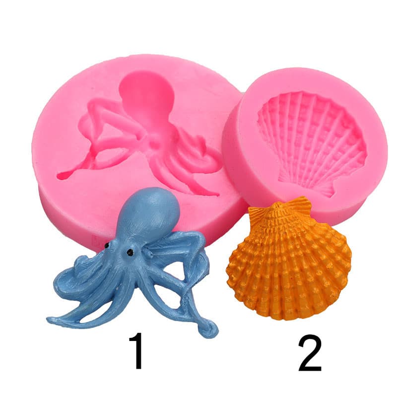 Fondant Baking Mold Ocean Life Octopus Squid Shell Cake Decor Chocolate Polymer Clay Epoxy Resin Mold