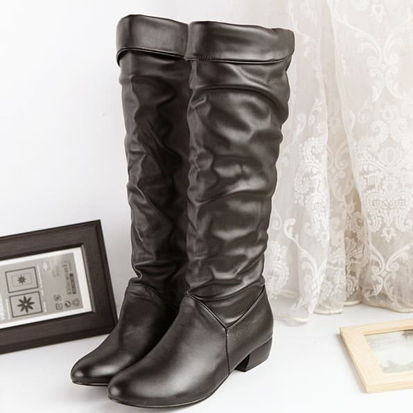 eBay European and American Casual Low Heel High Boots Long Boots Round Toe Chunky Heel Riding Boots Plus Size Winter Women's Boots Soft Leather Boots