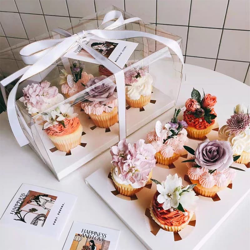 Cupcake packaging box 4/6 muffin cup wood bran cup packaging box portable heightening transparent