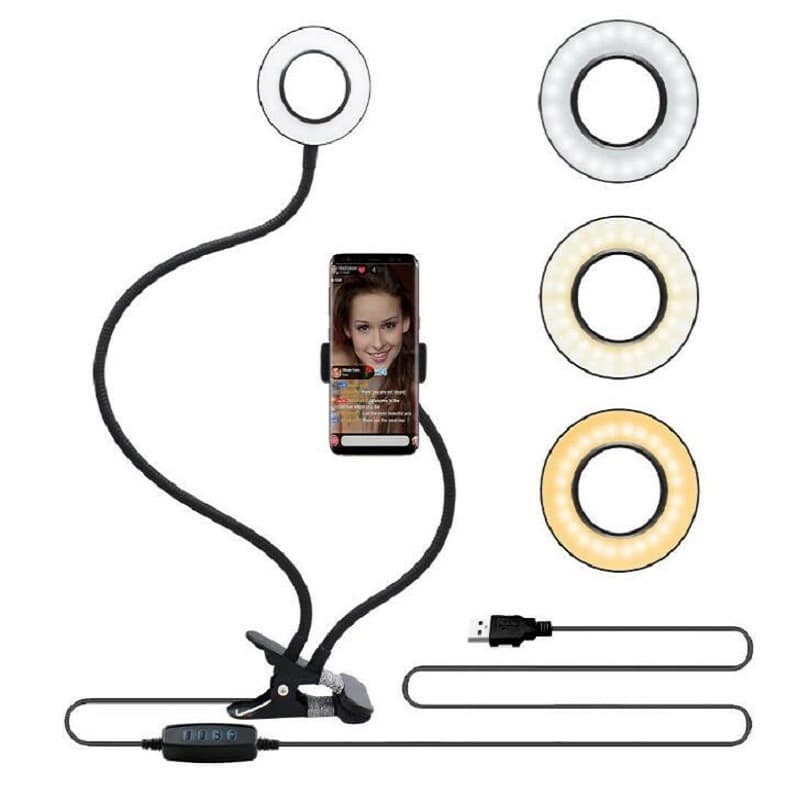 Clip-on Beauty Ring Light for Live Streaming, Desktop Study/Reading Lamp with Nail Curing Function