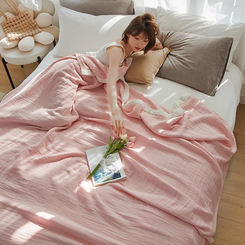 4-layer pure cotton solid color terry blanket, single/double nap throw, air-conditioned sofa gauze cover, office small blanket