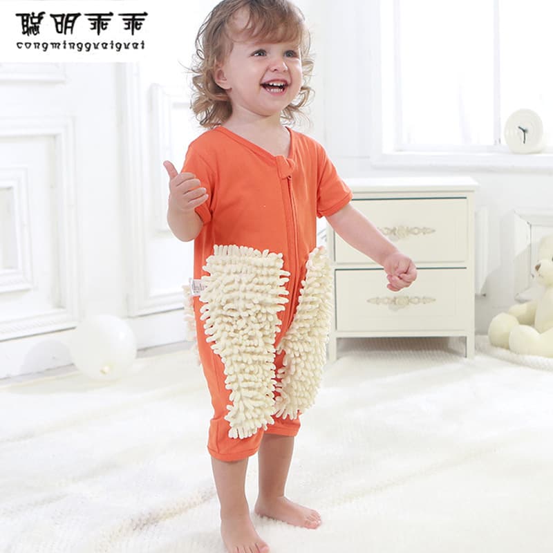 2024 new summer crawling clothes European and American baby onesies infant short-sleeved mop clothes crawling clothes one piece drop shipping