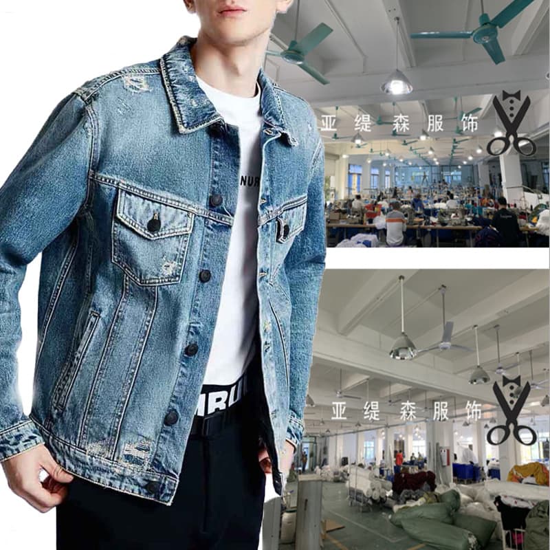 Cross-border Factory Small Batch Men's Jackets, Washed, Ironed, Aged Denim Patchwork, Full Package Service with LOGO Customization