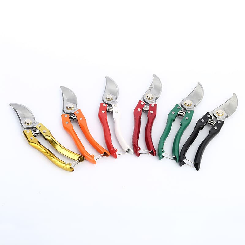 Factory direct SK5 pruning shears, labor-saving thick branch shears, 8-inch garden and floral shears, high tree pruning tools wholesale.