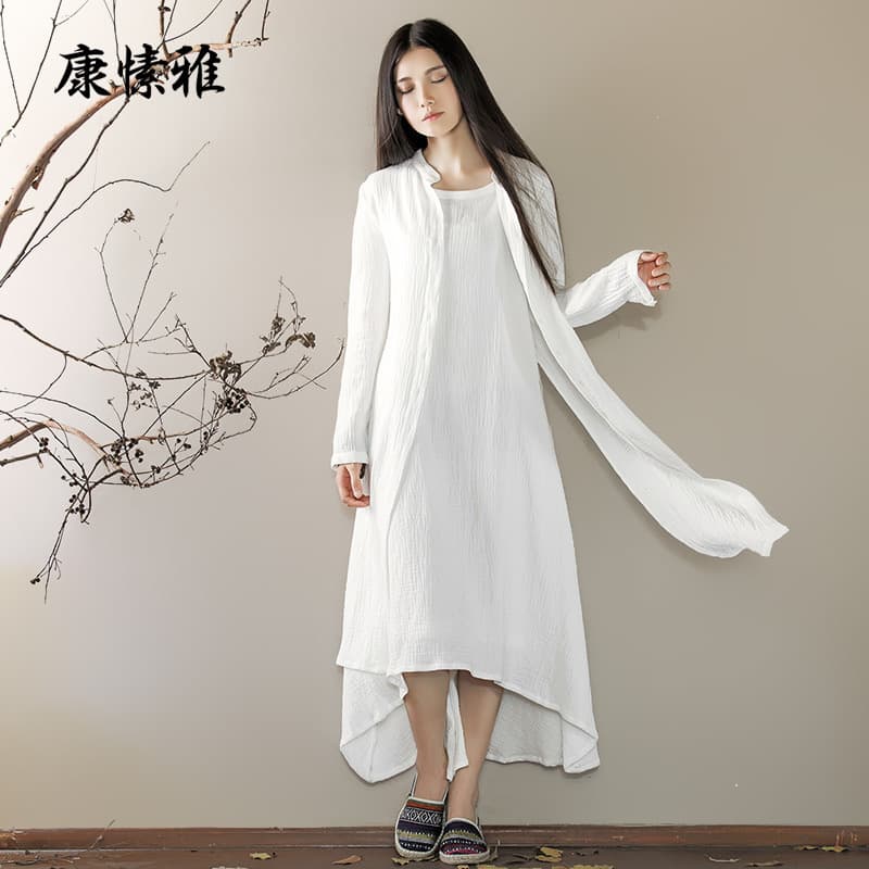 Kangsuya linen Tai Chi suit for adults, long-sleeved Zen meditation suit, yoga skirt for women, elegant skirt style
