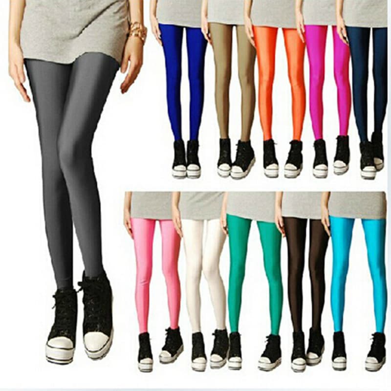 Glossy Slimming Candy Colored Leggings Nine-Piece Pants Base Layer Pants Comfortable Casual Women's Fashion Polyester Blend