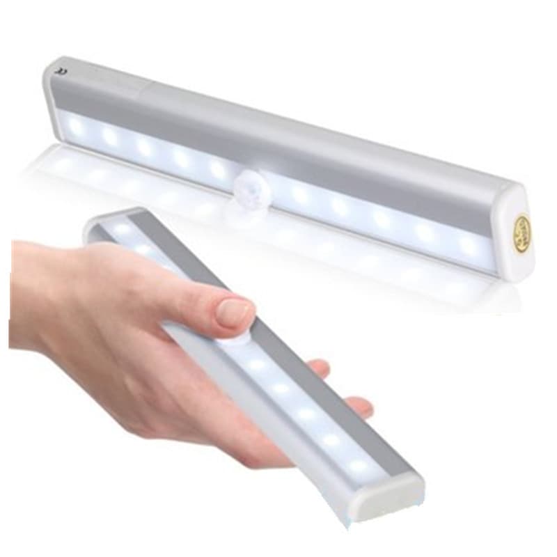 Smart human body sensor light, battery-powered, 10-LED cabinet light, LED sensor wardrobe light, hallway night light.