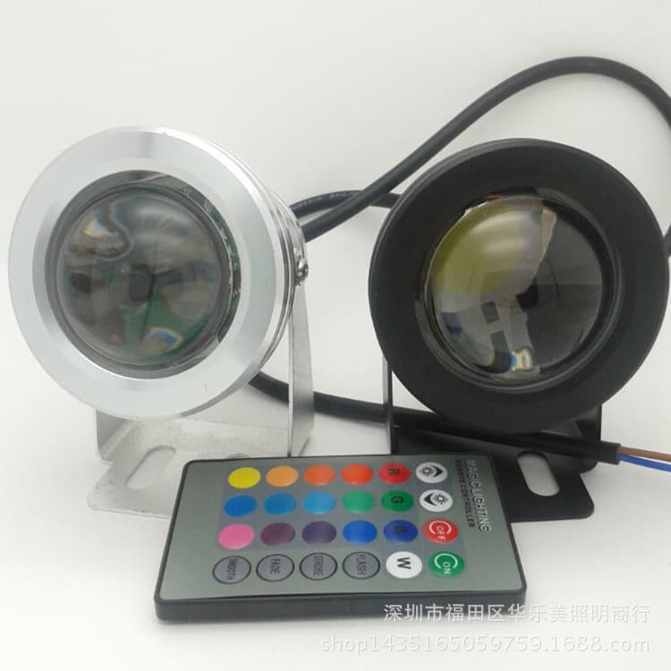 RGB underwater light, waterproof fish tank spotlight, submersible landscape light, car light, lawn light, 10W color-changing light