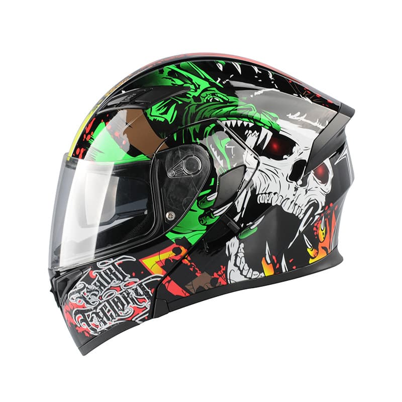 Cross-Border Exclusive Supply of Full-Face Helmets for Men and Women, Electric Vehicle Full-Coverage Dual-Lens Helmet-Style Abs Flip-Up Helmet, Four-Season Warmth