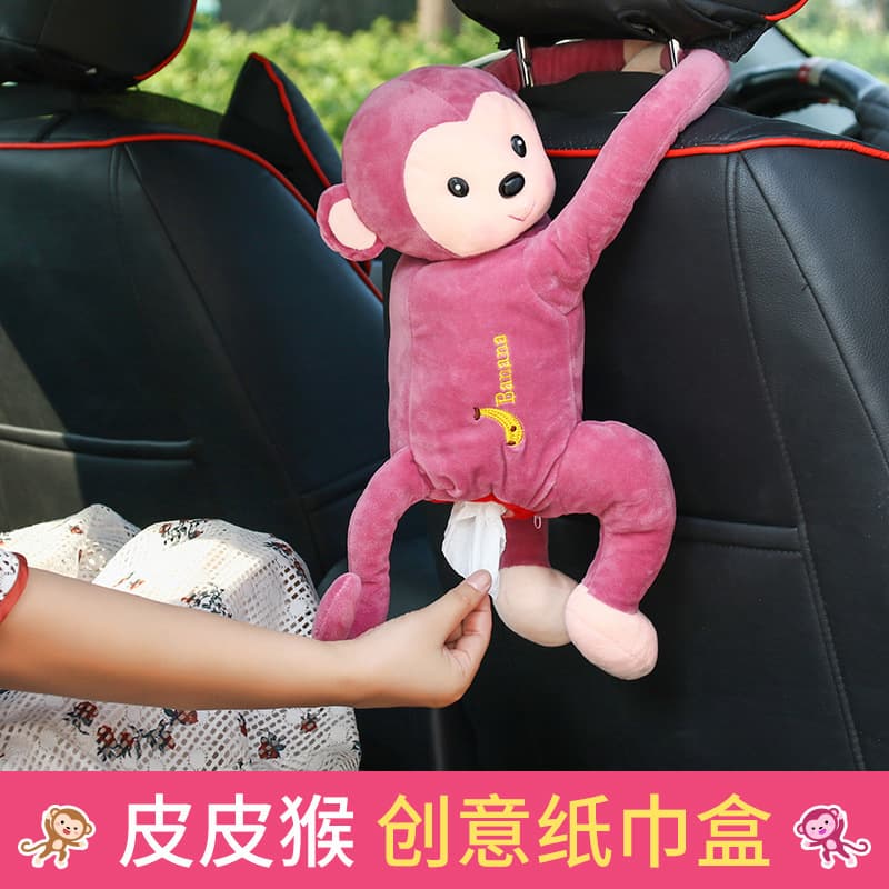 Car Tissue Box Cute Plush Monkey Hanging Tissue Holder Car Accessories