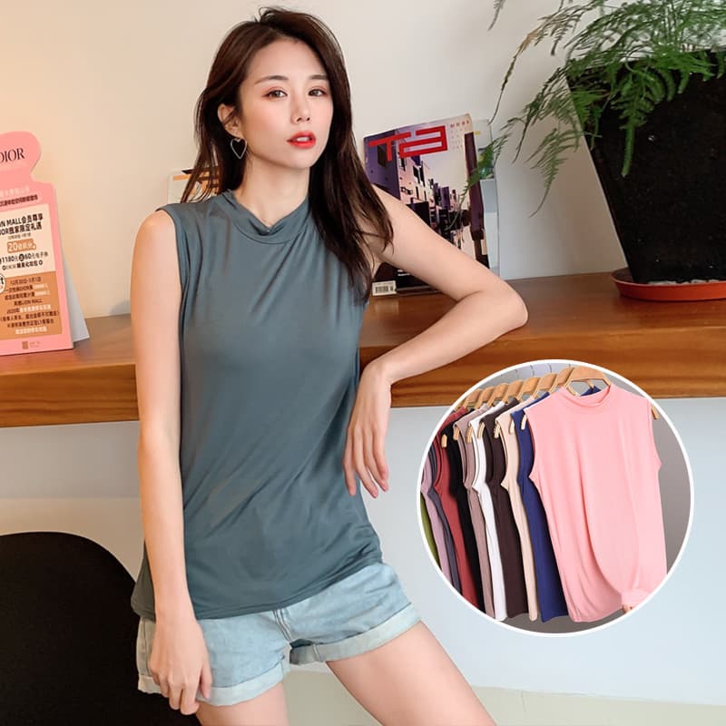 Sleeveless T-shirt vest for women in summer, thin, fashionable and versatile inner top, new modal half turtleneck bottoming shirt