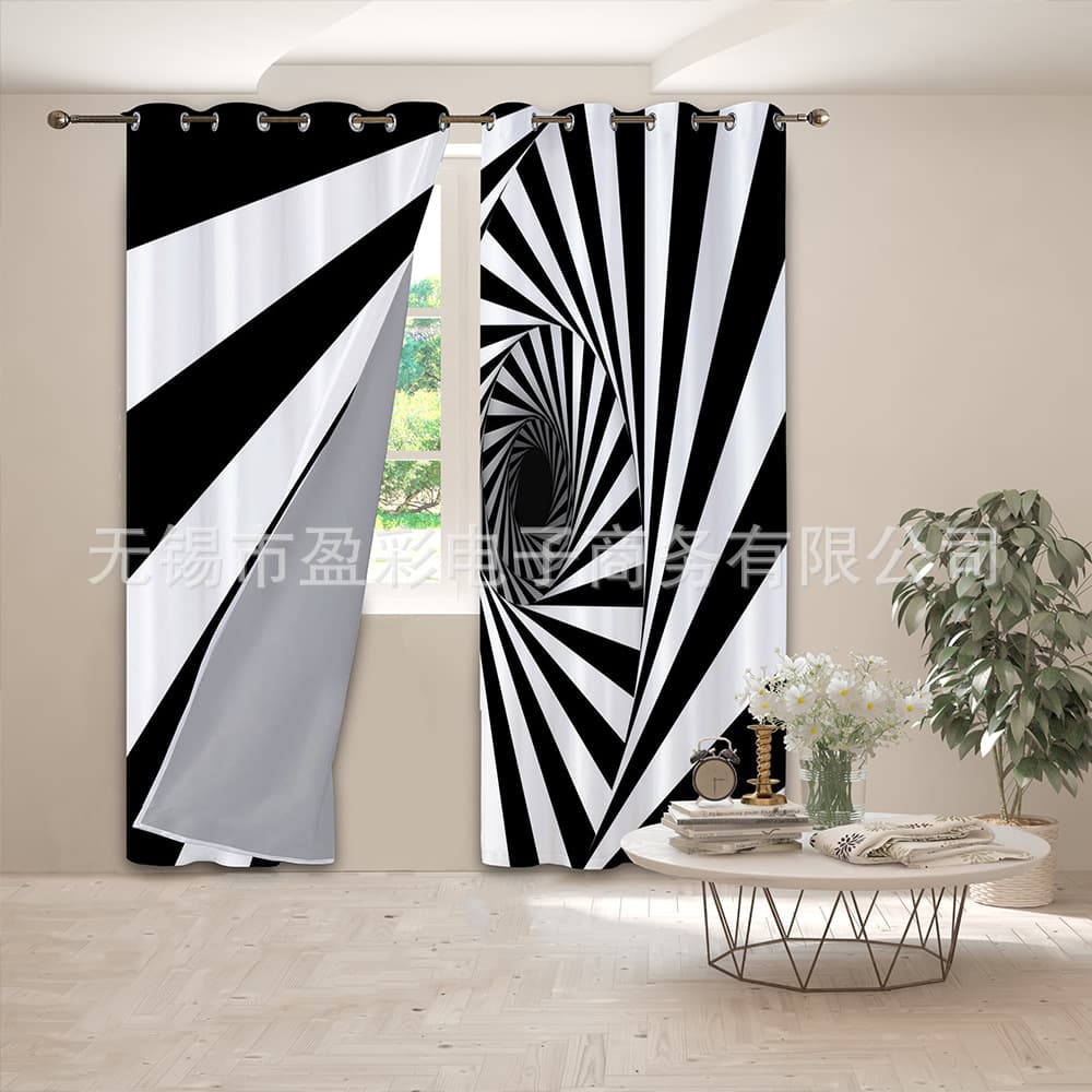 Black and White Spiral Swirl Nordic Simple Blackout Vertical Roller Blind Punch Hole Curtain for Foreign Trade E-commerce Wholesale
