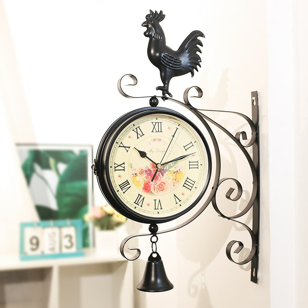 Cross-border European Creative Double-Sided Wall Clock, Home Living Room Decorative Clock, Iron Silent Clock, Dual Clock