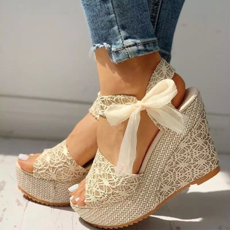 2020 Summer New Fashion Wedge Fish Mouth Women's Sandals Korean Style High Heel Sandals Lace-Up Waterproof Platform Thick-Soled Sandals