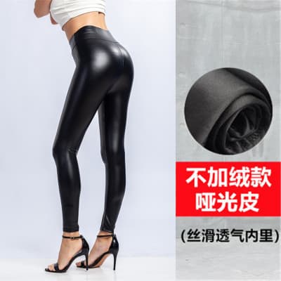 European and American Plus Size PU Leather Pants Women Amazon TEMU Cross-border Sexy High Waist Fleece Lined Skinny Club Leather Pants