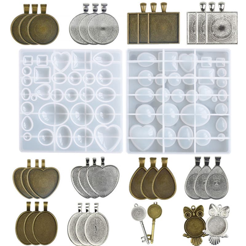 35-Piece Crystal Resin Jewelry Silicone Mold Set for Epoxy Resin Pendant Necklace Base Jewelry Craft