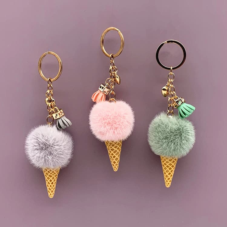 Ice Cream Keychain Cute Cartoon Plush Pendant Candy Cane Car Key Ring Loop Fluffy Creative Gift