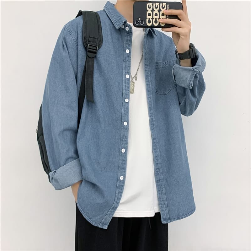 Yami Fengshang Original Harajuku Style Men's Loose Fit Long Sleeve Denim Shirt Casual Autumn Trendy Jacket