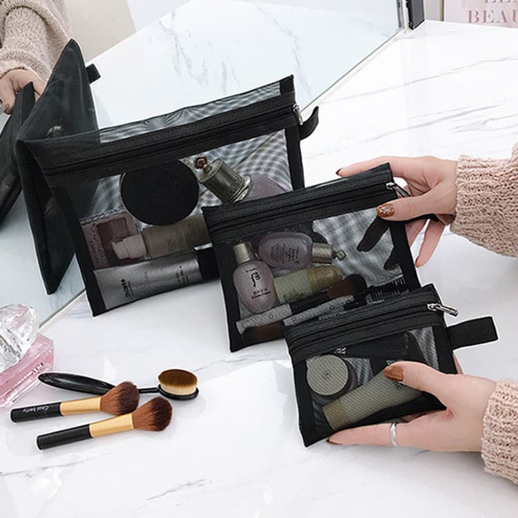 New Cosmetic Bag Small Lipstick Air Cushion Bag Portable Mini Makeup Bag Mesh Simple Girly Heart
