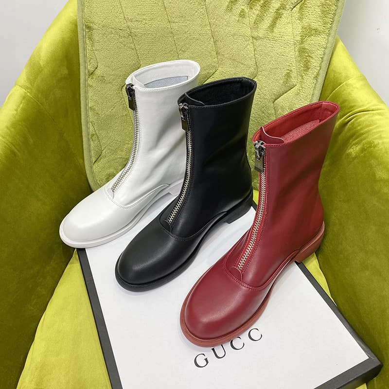 Guidi Ghost Boots Short Boots 2024 New Red Slim Boots Front Zipper Mid-Calf Single Boots White Women's Boots Winter
