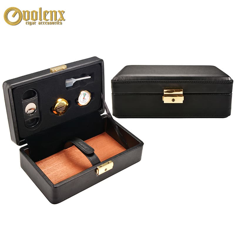 Weilongxin manufacturer cigarette box cigar leather case smoking accessories cigar humidor cigar cutter hygrometer gift box set