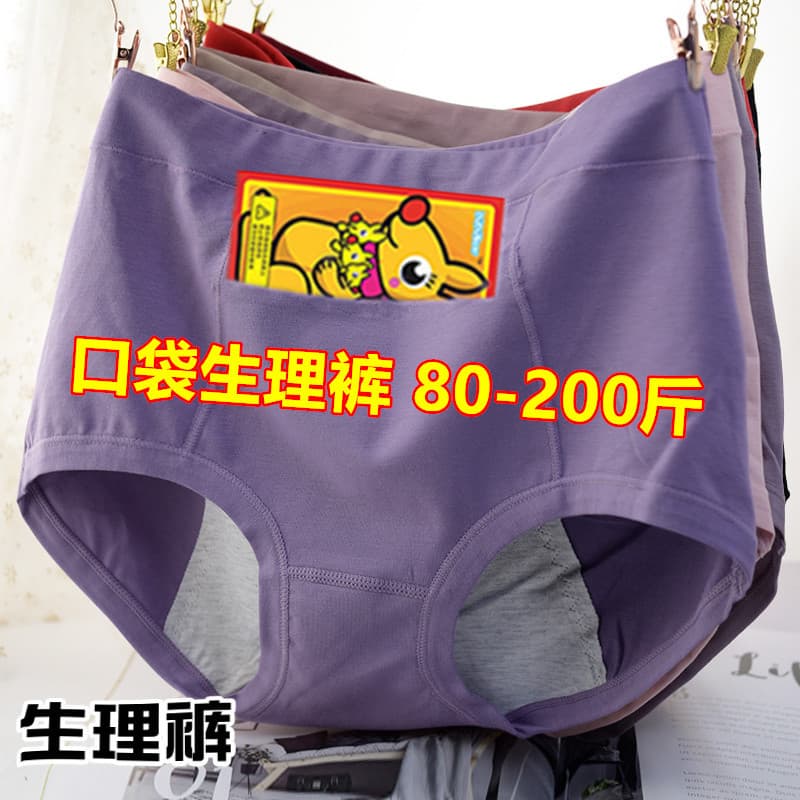 80-200 lbs Mid-High Waist Plus Size Pocket Period Panties Women's Menstrual Leak-Proof Sanitary Briefs