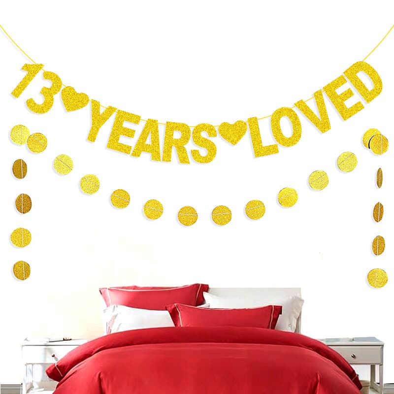 Manufacturer European and American Wedding 13th Anniversary Party Decoration 13 YEARS LOVED Glitter Pull Streamers