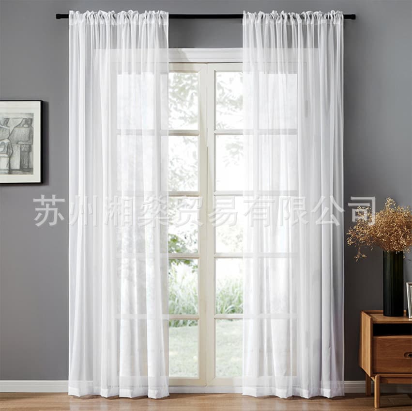 Double Strand Terrylene Rod-Pocket Light-Filtering White Sheer Curtains, Draping Semi-Blackout Balcony Sheers for Bay Window Nordic Style