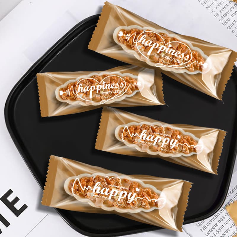 Trendy Caramel Crispy Glutinous Rice Boat Snowflake Crisp Packaging Bag Rectangular Nougat Crisp Cookie Machine Seal Bag Wholesale Stock