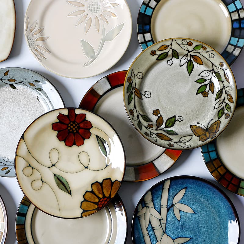 OMK Ceramic Plate Kiln Change Glaze Hand-Painted Dinner Plate, Foreign Trade Flat Plate, Western Food Plate, Microwave Safe Breakfast Plate